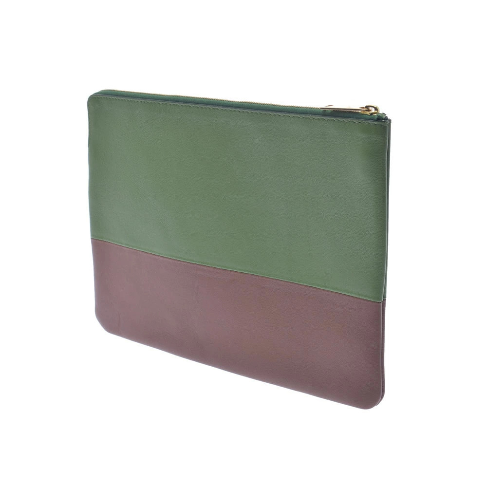 Celine Khaki Bicolor Calfskin Clutch Brown Green Bag Brown Green Brown